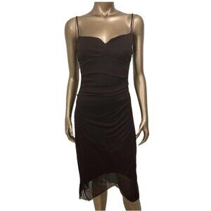 VTG 90s Brown Chiffon Slip Dress Asymmetrical Hem Fairy Ethereal Earthy Grunge M